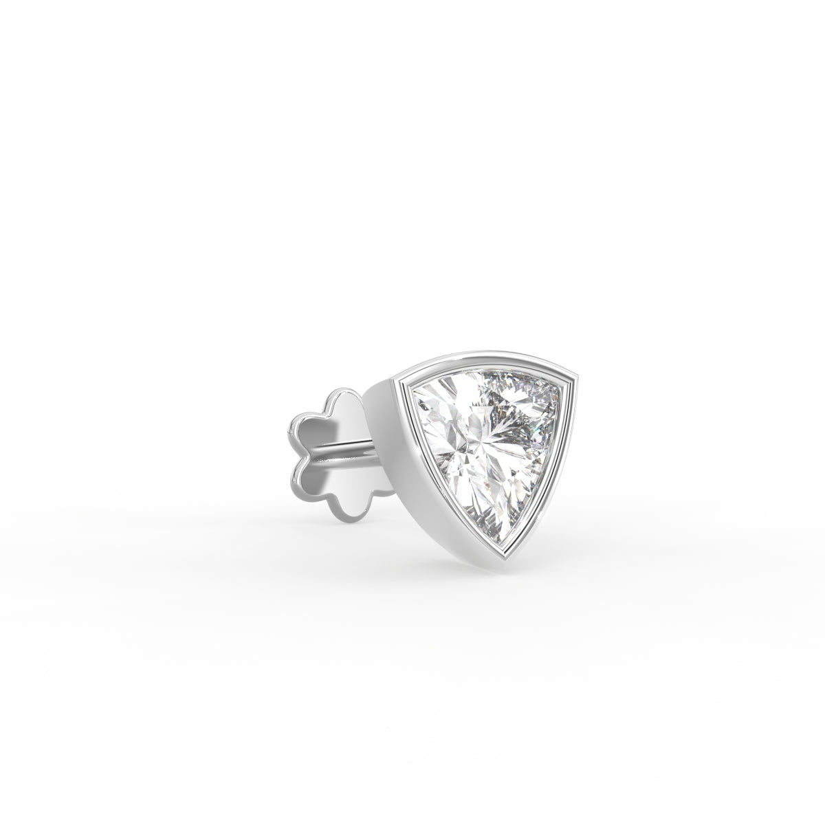 18K White Gold Trillion Diamond Stud Earrings — 3D VIEW