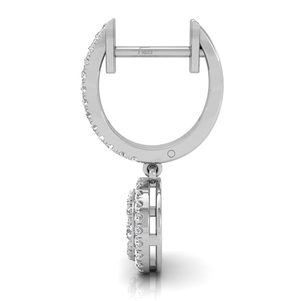 18K Halo Round Diamond Huggie Earrings — SIDE VIEW