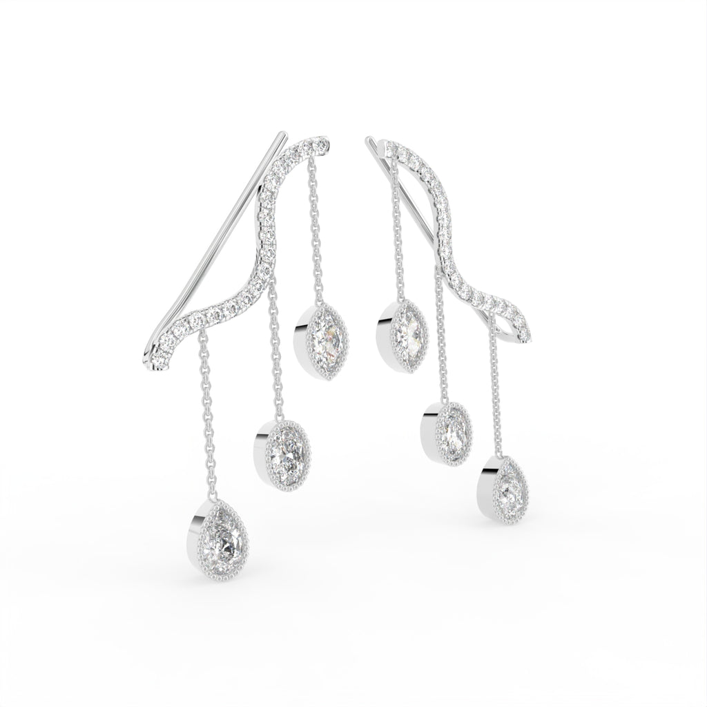 18K Yellow Gold Bespoke Diamond Ear Cuff Earrings — 3D VIEW