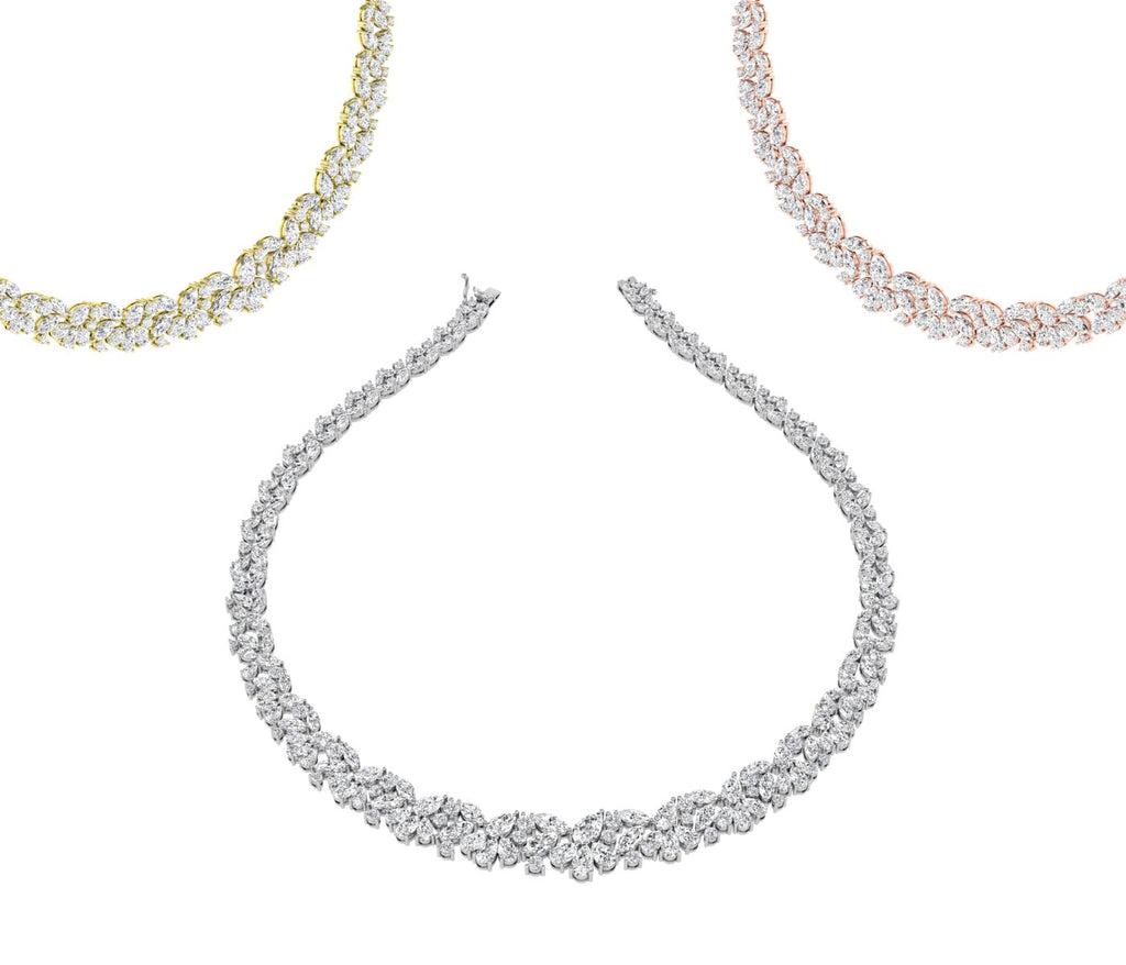 14K White Gold Floral Leaf Diamond Necklace — 3 COLOR