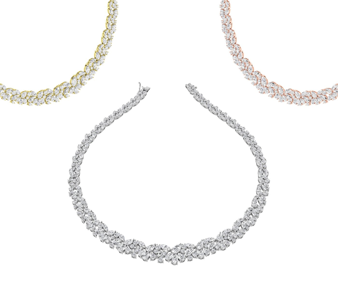 14K White Gold Floral Leaf Diamond Necklace — 3 COLOR