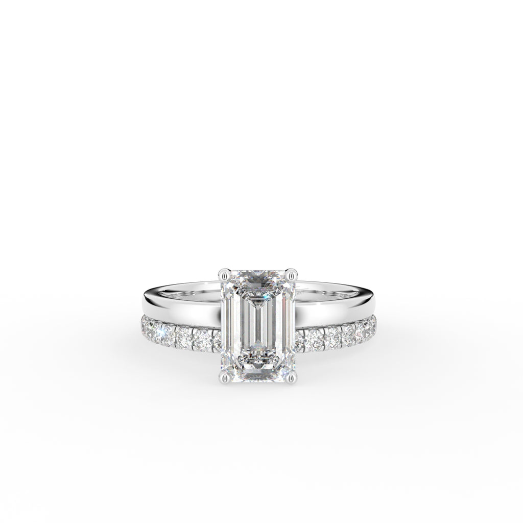18K Solitaire Emerald Cut Diamond Engagement Ring — TOP