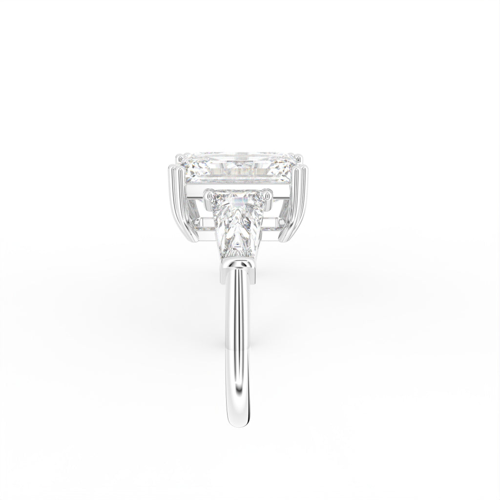 18K White Gold Trilogy Emerald Diamond Ring — SIDE