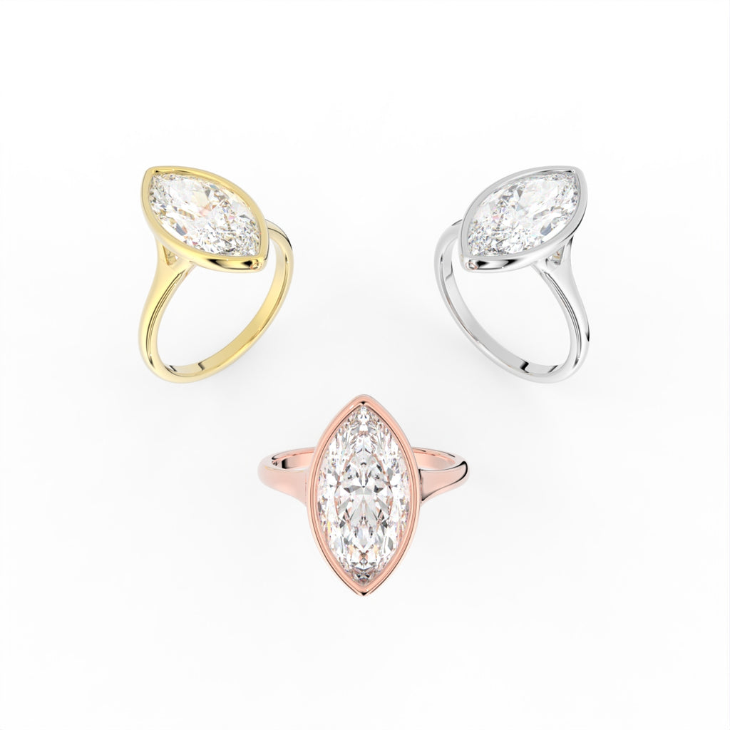 Sterling Silver Marquise Diamond Ring — 3 COLOR