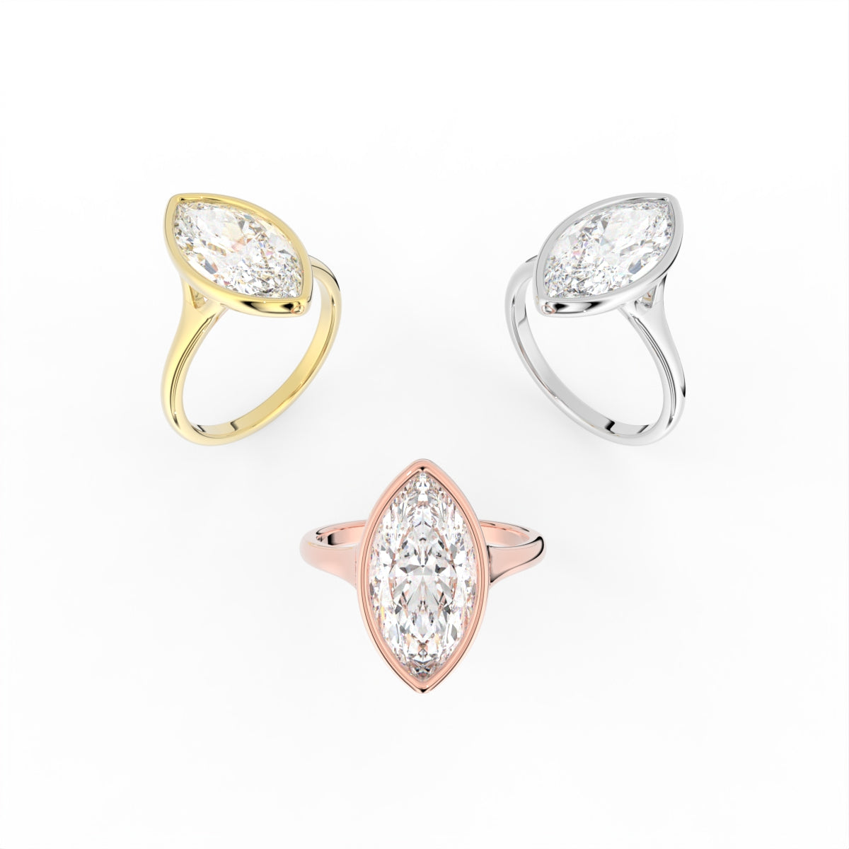 Sterling Silver Marquise Diamond Ring — 3 COLOR