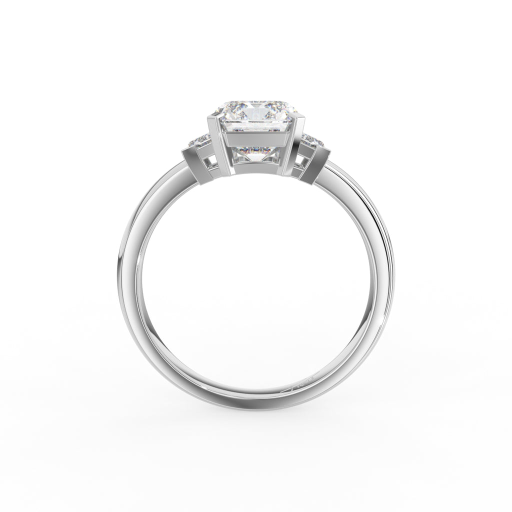 18K Solitaire Emerald Cut Diamond Engagement Ring — FRONT