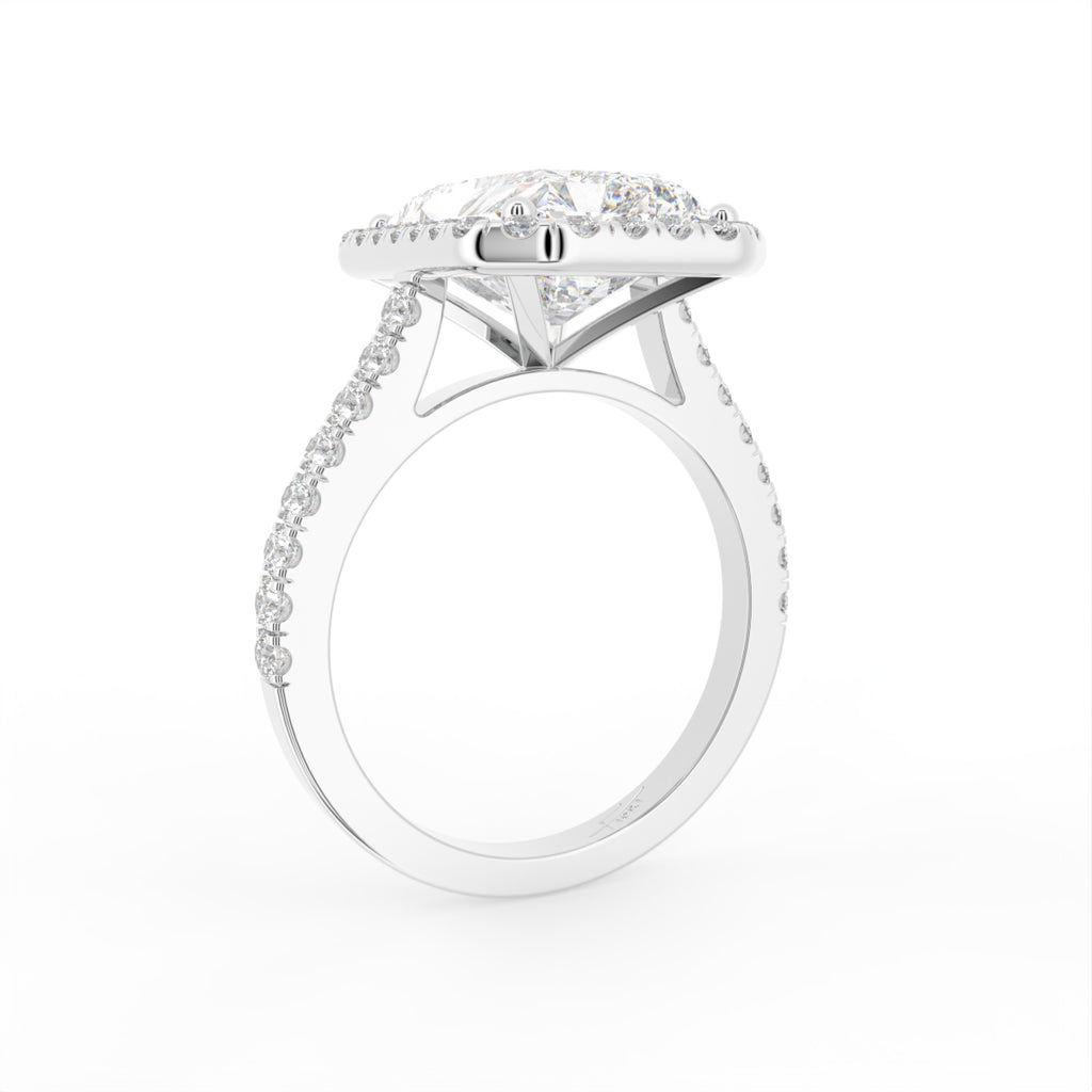 18K White Gold Halo Emerald Diamond Engagement Ring — 3D VIEW