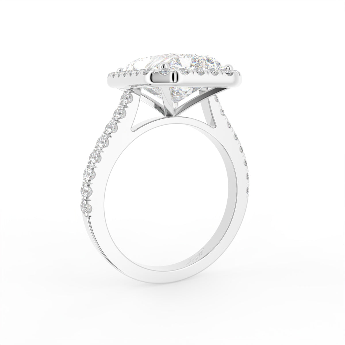 18K White Gold Halo Emerald Diamond Engagement Ring — 3D VIEW
