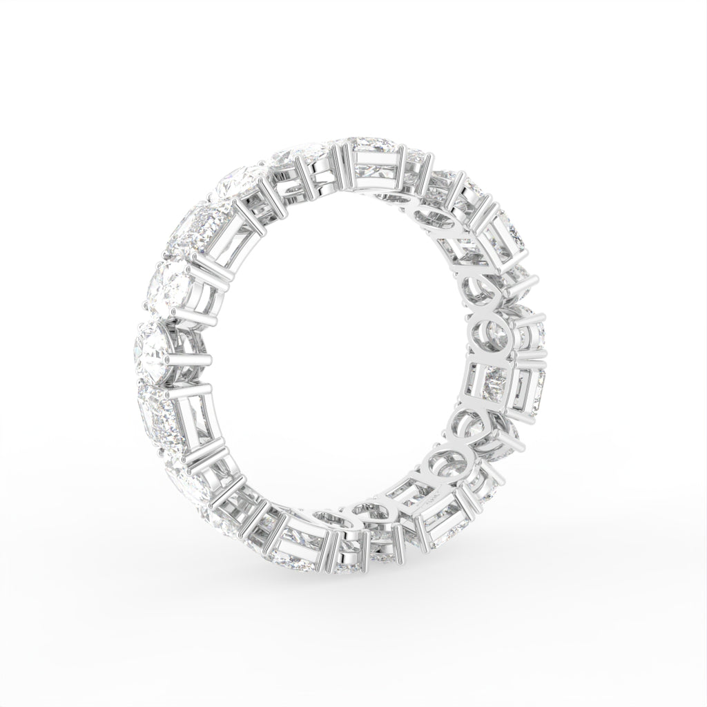 14K White Gold Emerald Diamond Full Eternity Ring — 3D VIEW