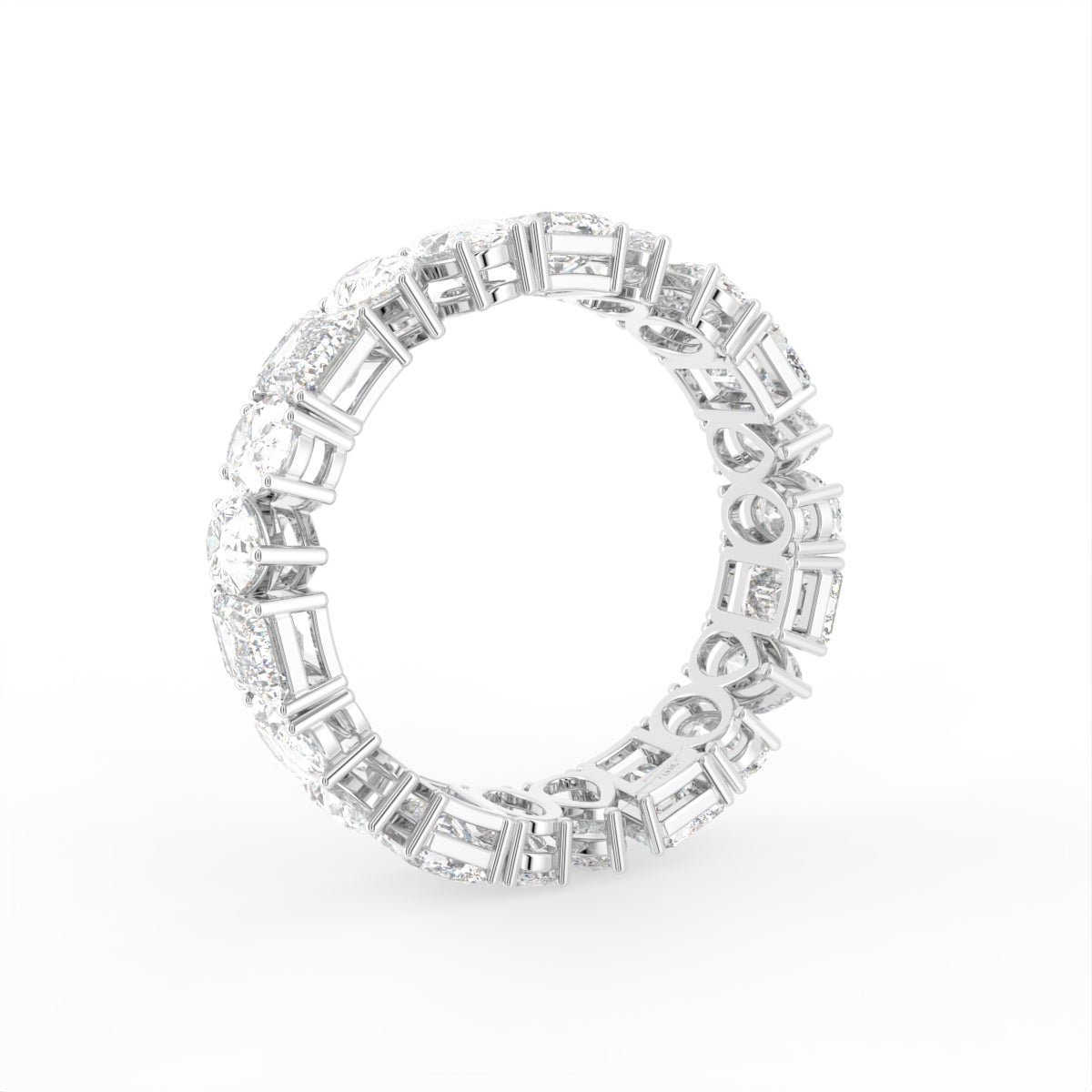 14K White Gold Emerald Diamond Full Eternity Ring — 3D VIEW