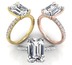 18K Solitaire Emerald Diamond Engagement Ring — 3 COLOR