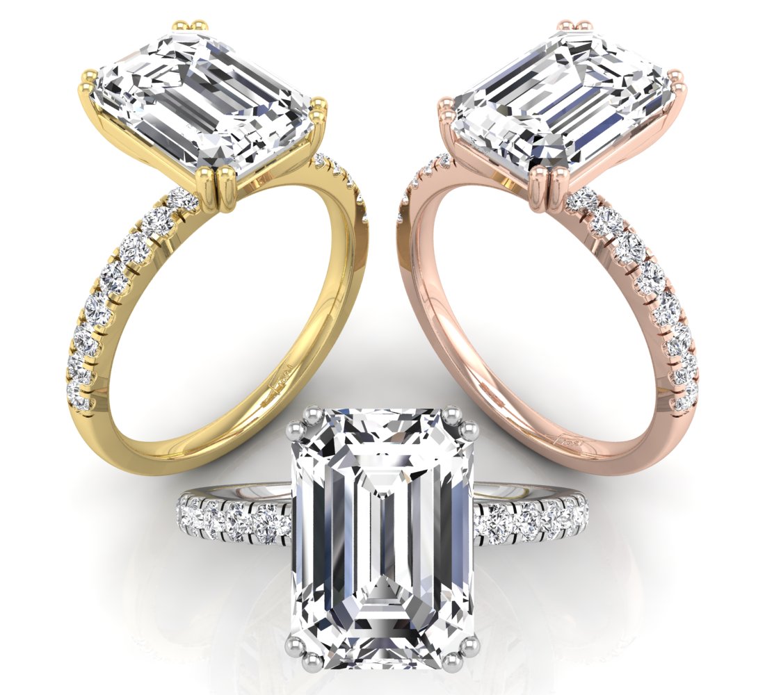18K Solitaire Emerald Diamond Engagement Ring — 3 COLOR