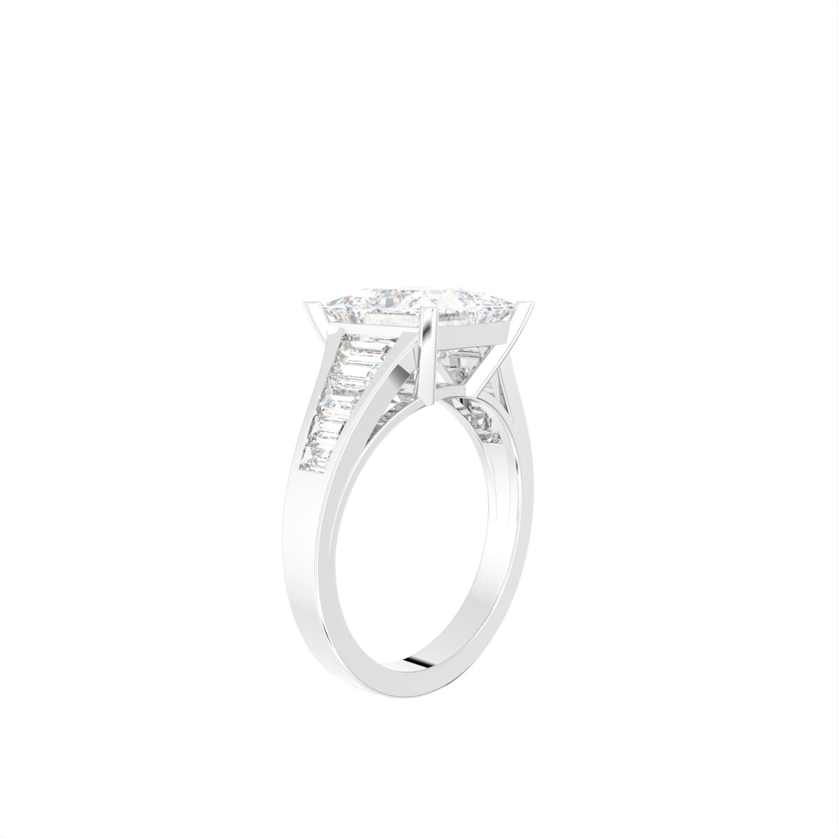 18K White Gold Cushion Diamond Ring — 3D VIEW