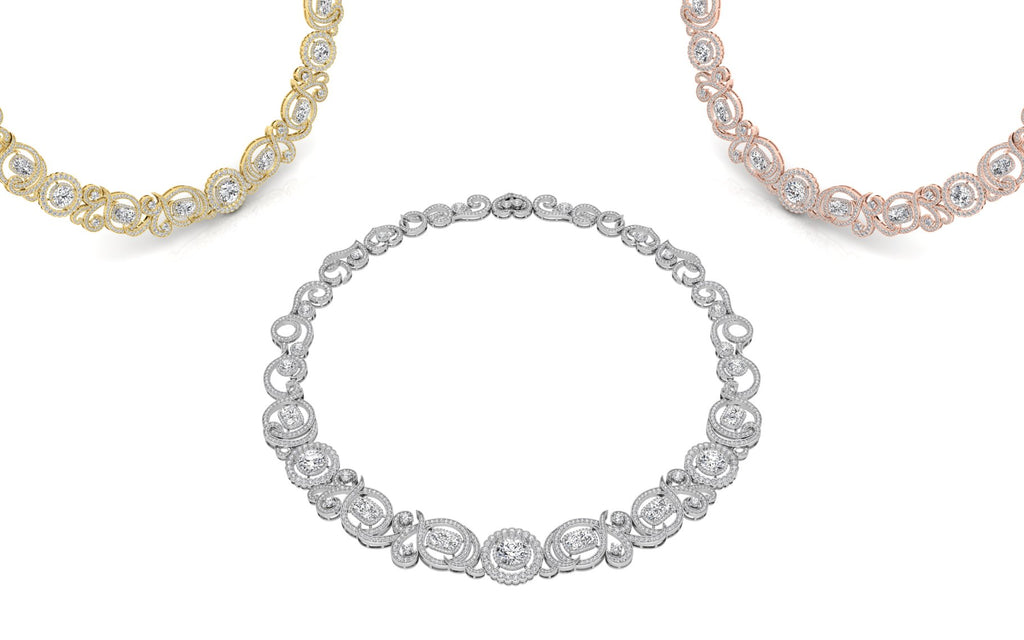 18K Round Brilliant Tennis Diamond Necklace — 3 COLOR