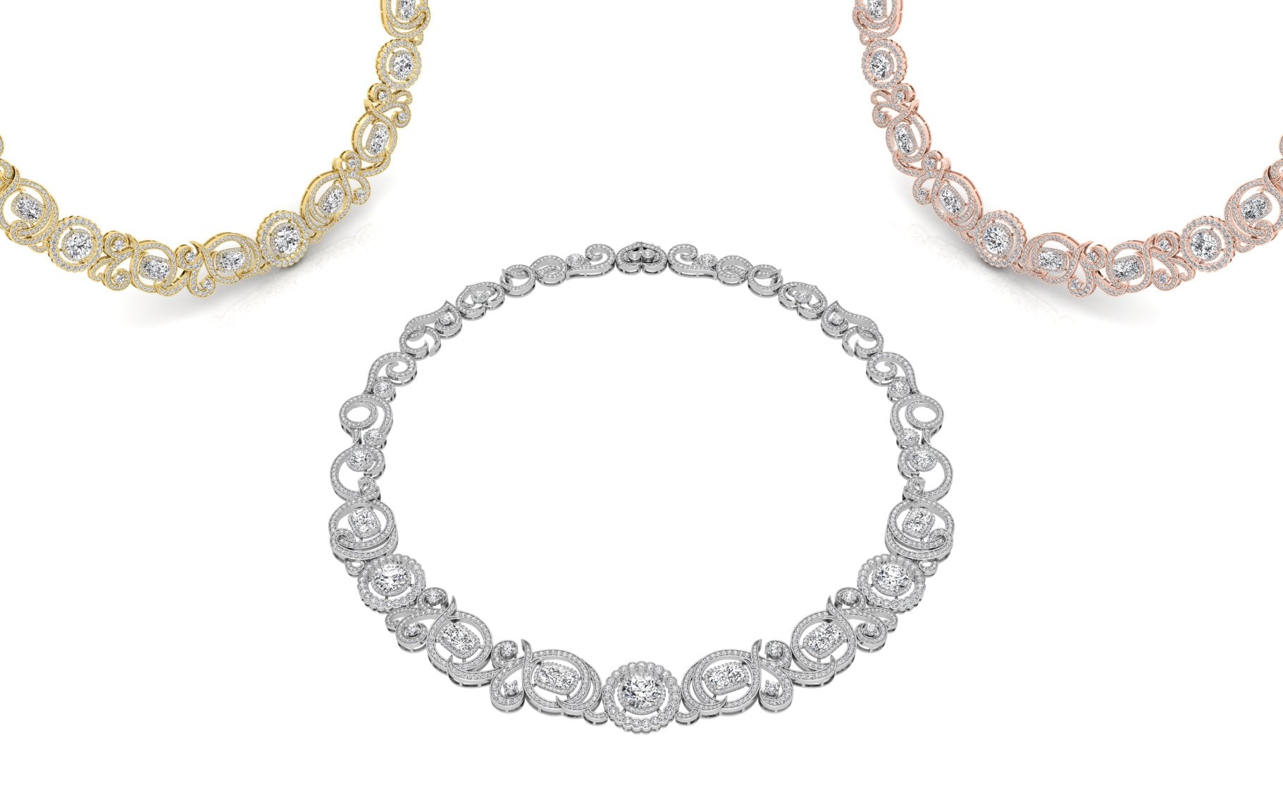 18K Round Brilliant Tennis Diamond Necklace — 3 COLOR