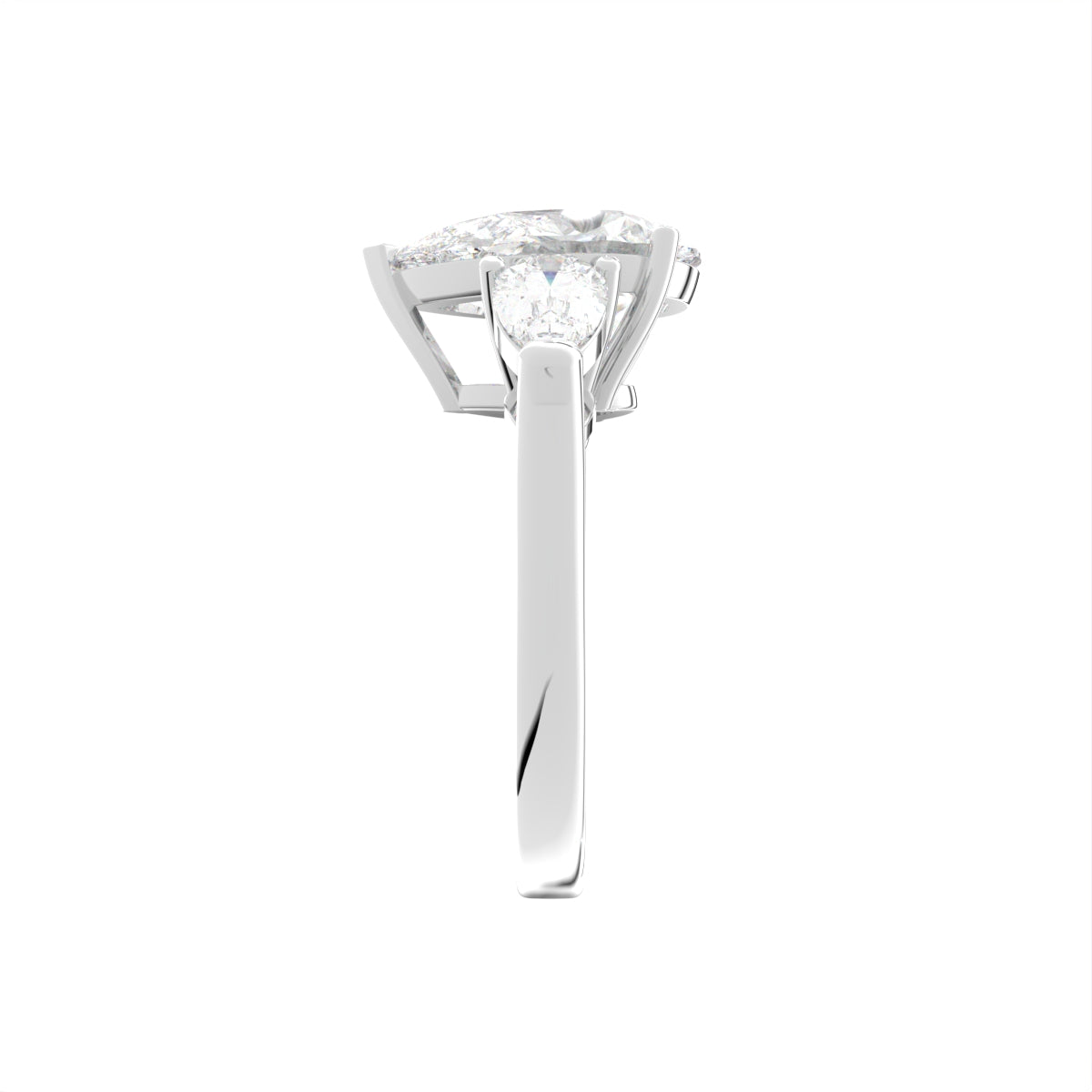 18K Trilogy Pear Diamond Engagement Ring — SIDE
