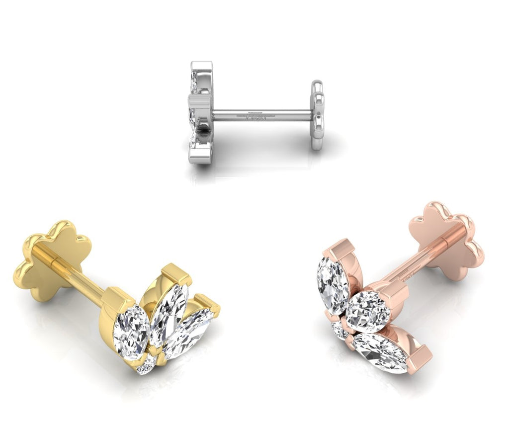18K Marquise Diamond Piercing Earrings — 3 COLOR