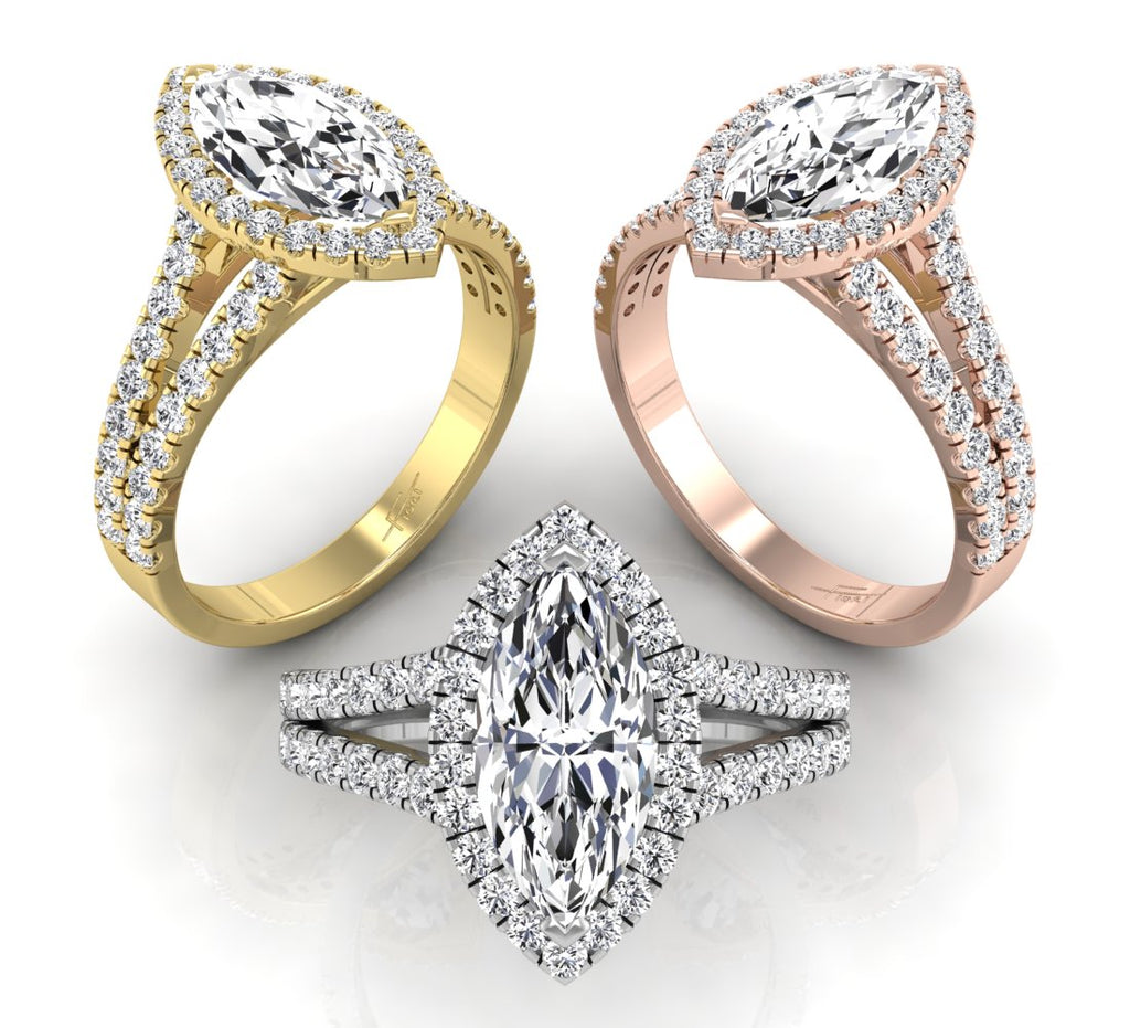 18K Halo Marquise Diamond Engagement Ring — 3 COLOR