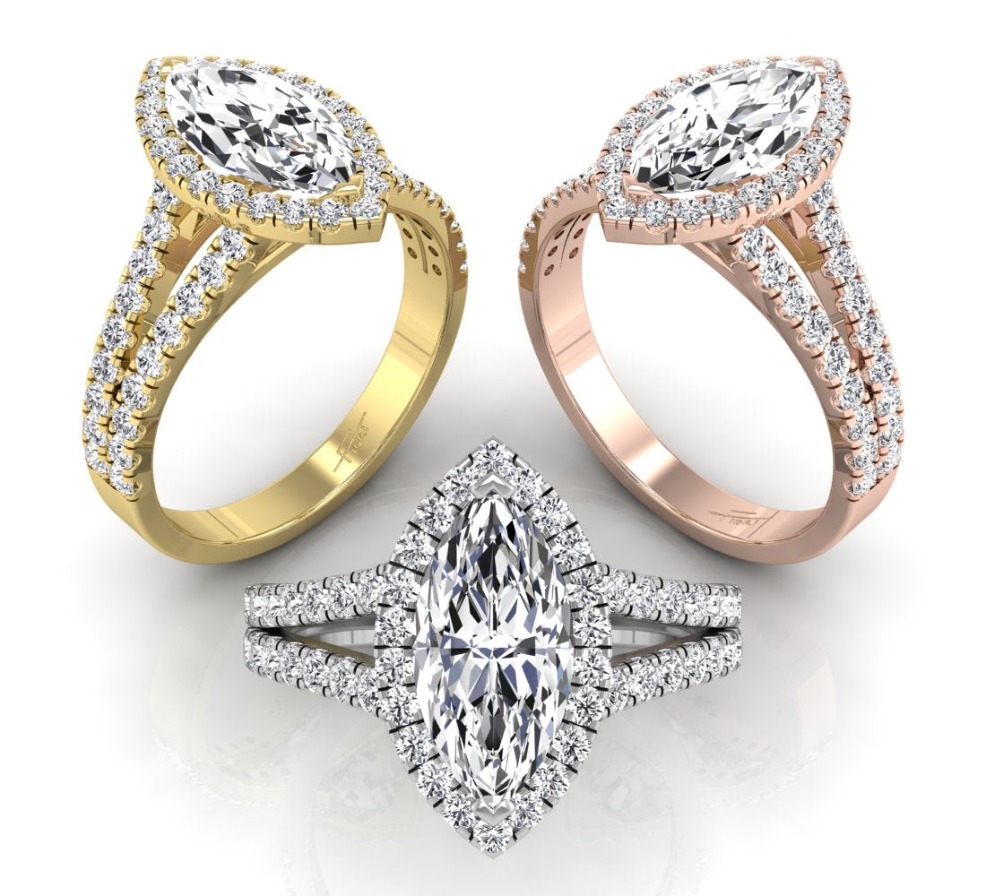 18K Halo Marquise Diamond Engagement Ring — 3 COLOR