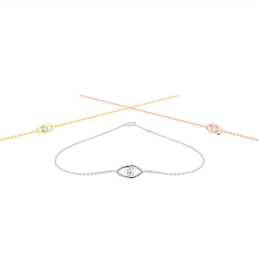 18K Gold Marquise Bezel Diamond Bracelet — 3 COLOR