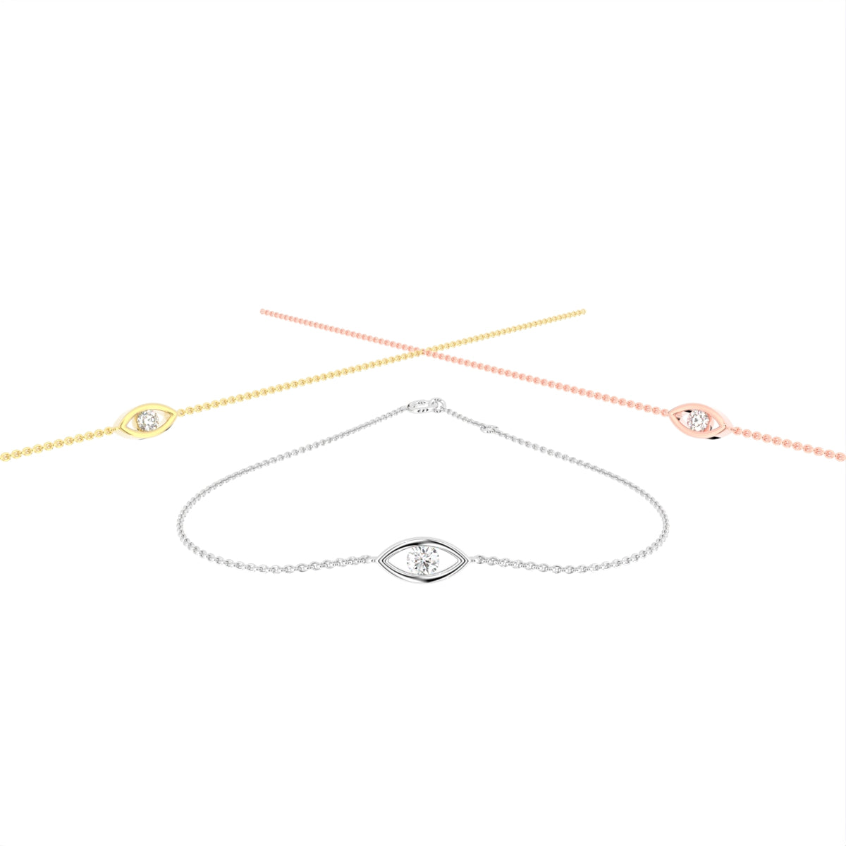 18K Gold Marquise Bezel Diamond Bracelet — 3 COLOR