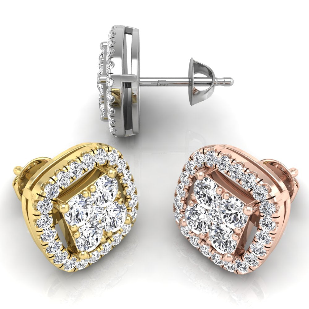 18K Halo Diamond Earrings — 3 COLOR