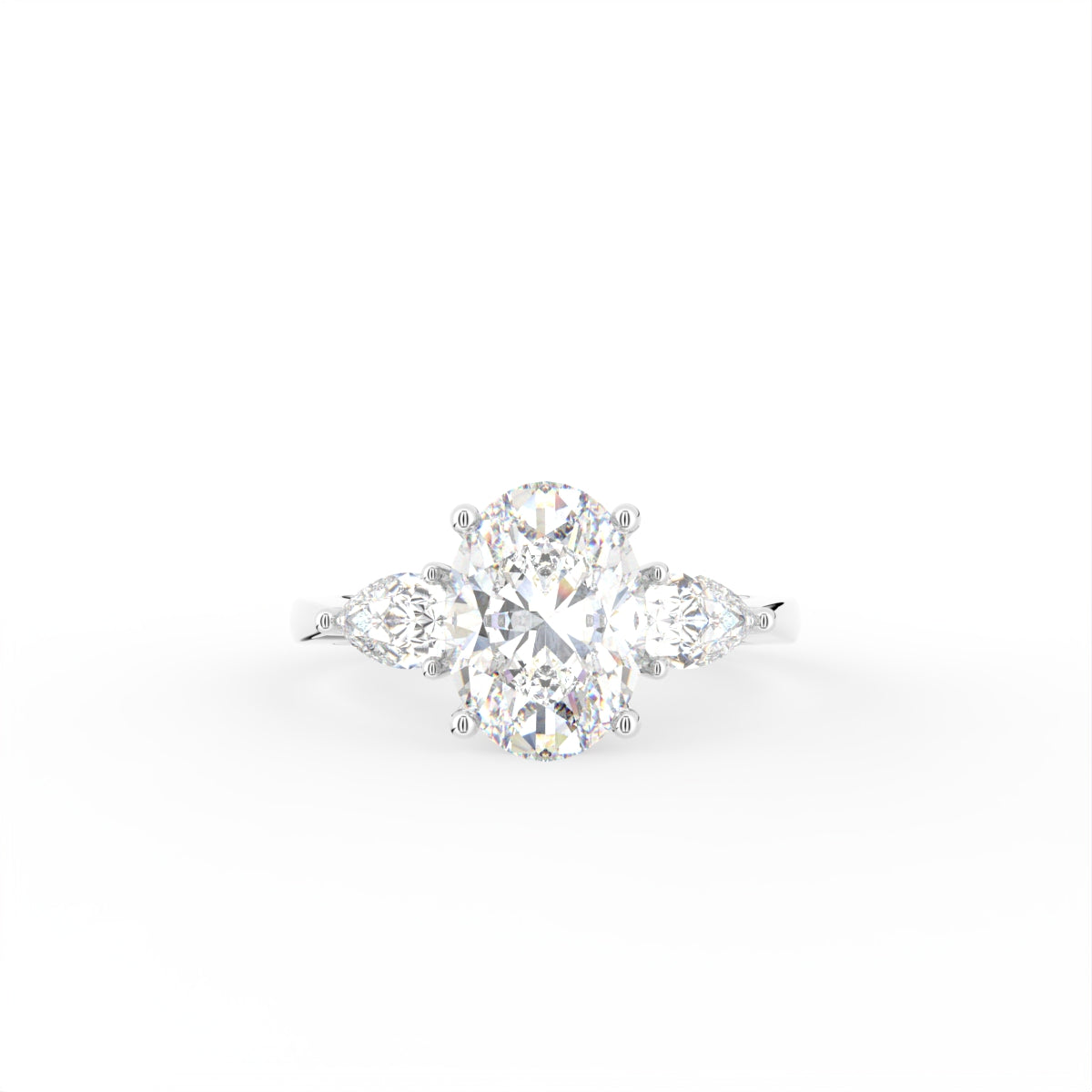 18K Trilogy Oval Diamond Ring — TOP
