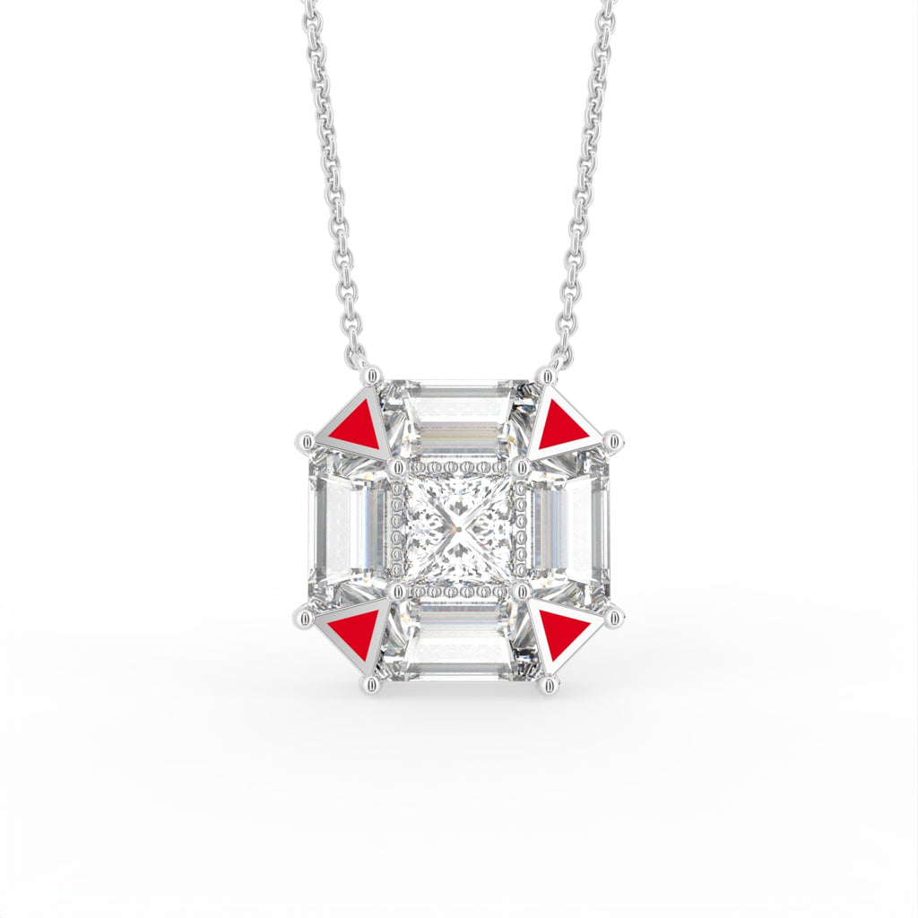 vimg:Z01078|vimg:Z01079|18K Bespoke Princess Diamond Pendant — FRONT