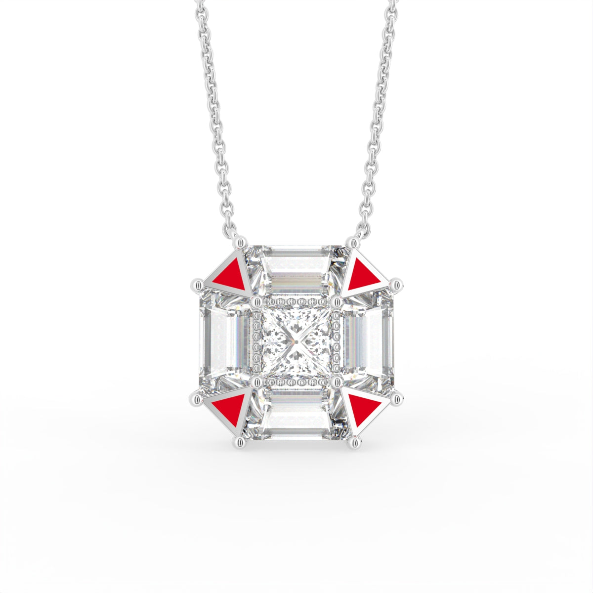 vimg:Z01078|vimg:Z01079|18K Bespoke Princess Diamond Pendant — FRONT