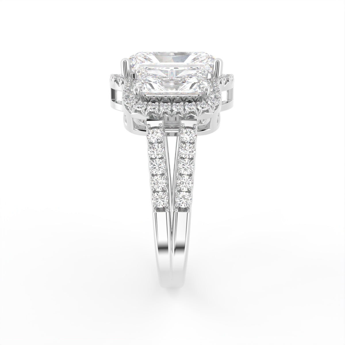 18K White Gold Halo Diamond Engagement Ring — SIDE