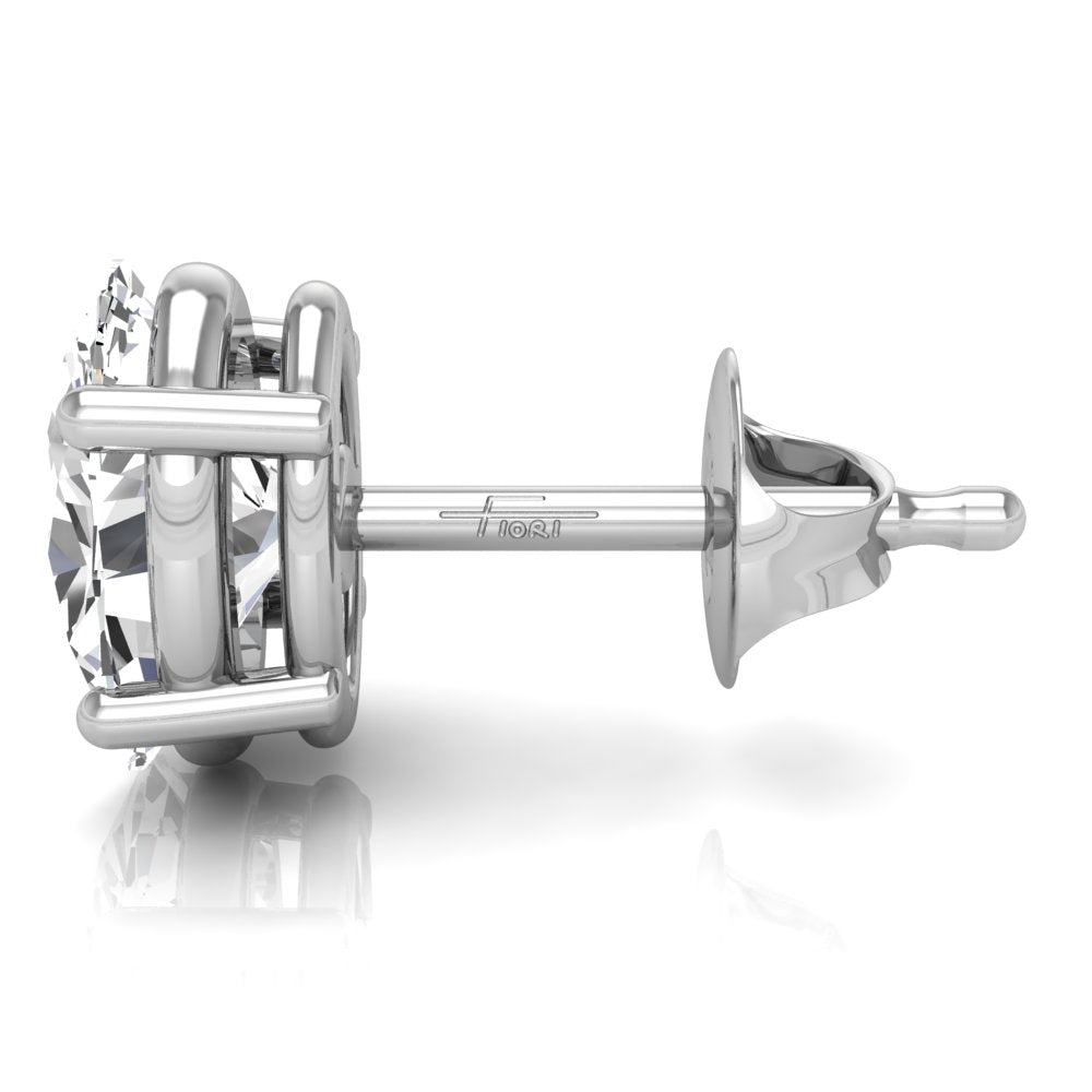 18K Oval Solitaire Diamond Earrings — SIDE VIEW