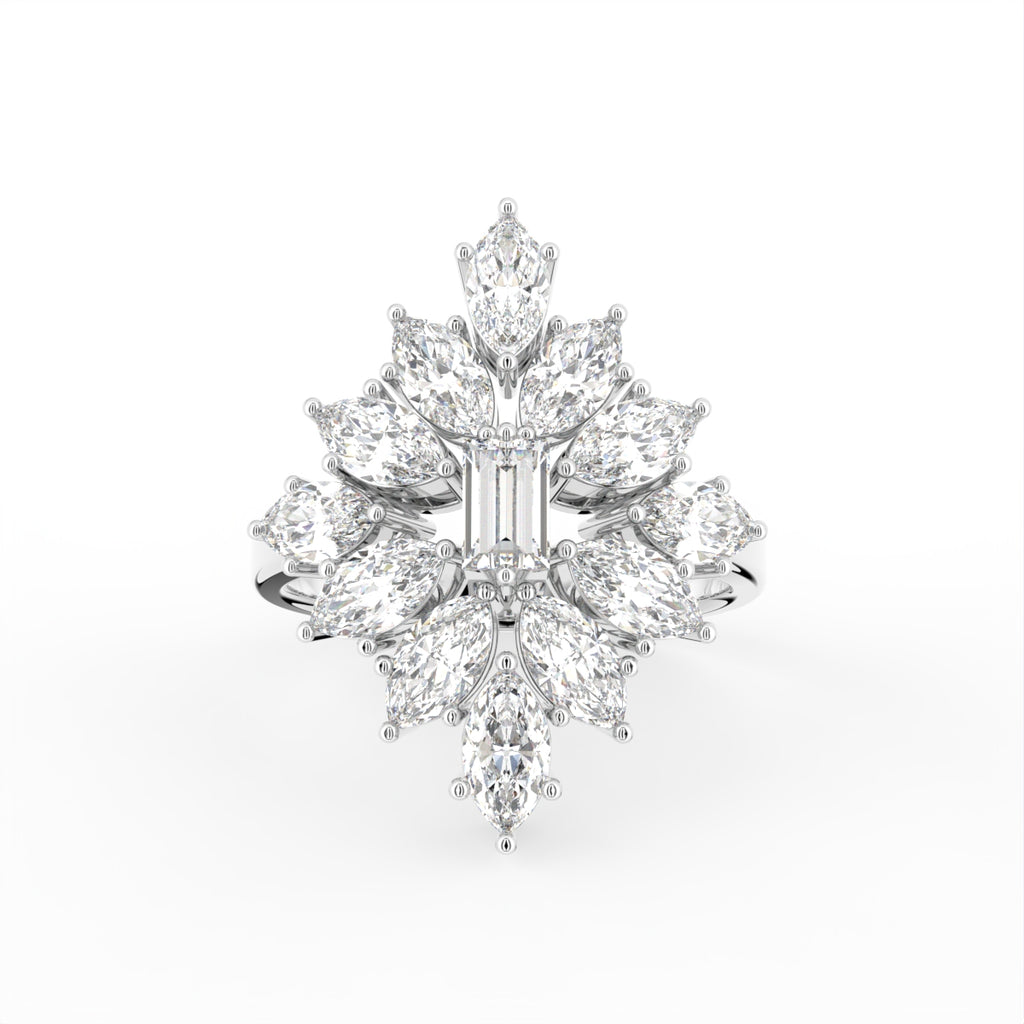 18K Floral Pear Diamond Ring — TOP