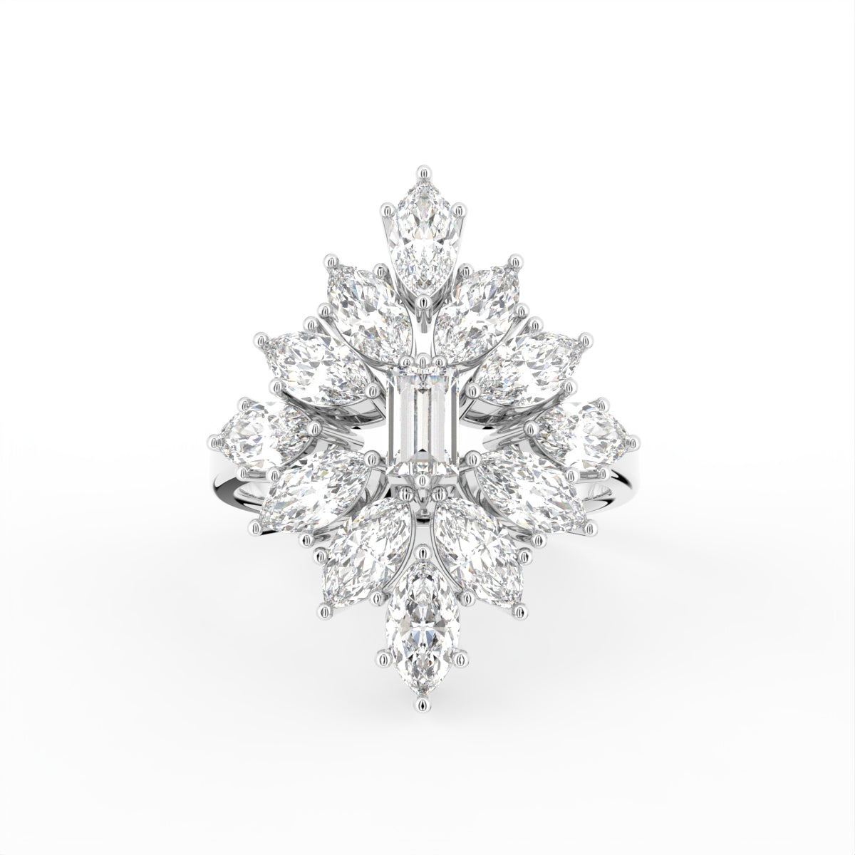 18K Floral Pear Diamond Ring — TOP
