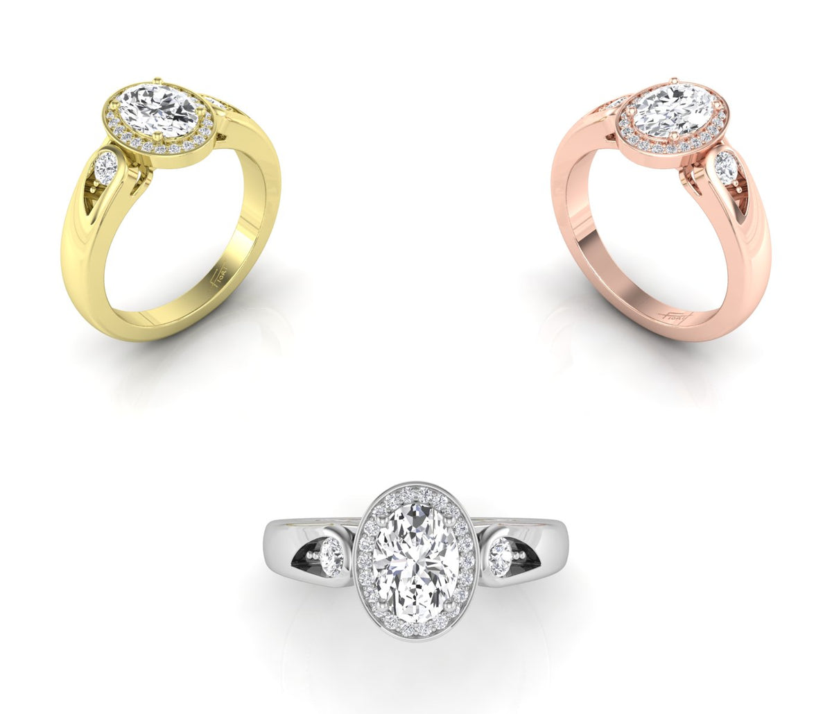 14K White Gold Halo Oval Diamond Ring — 3 COLOR