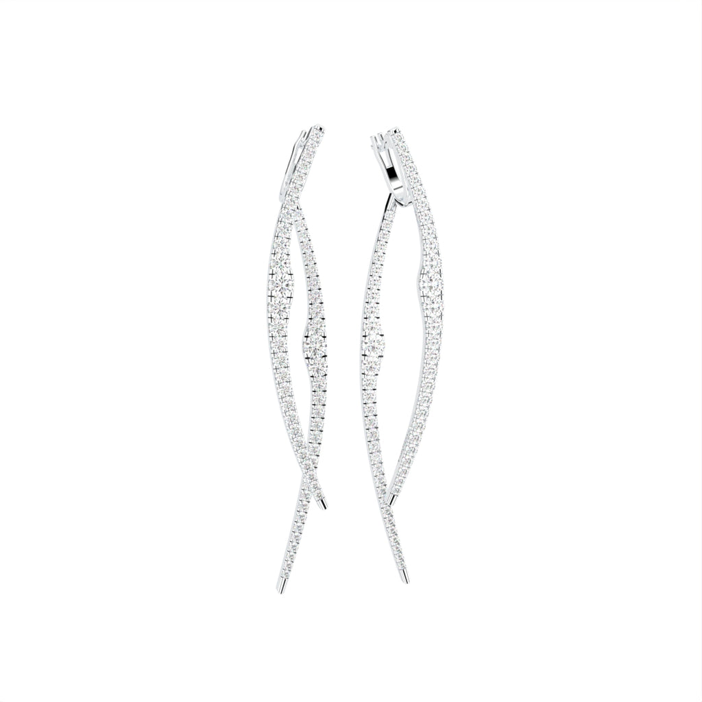 18K Round Diamond Drop Earrings — 3D VIEW
