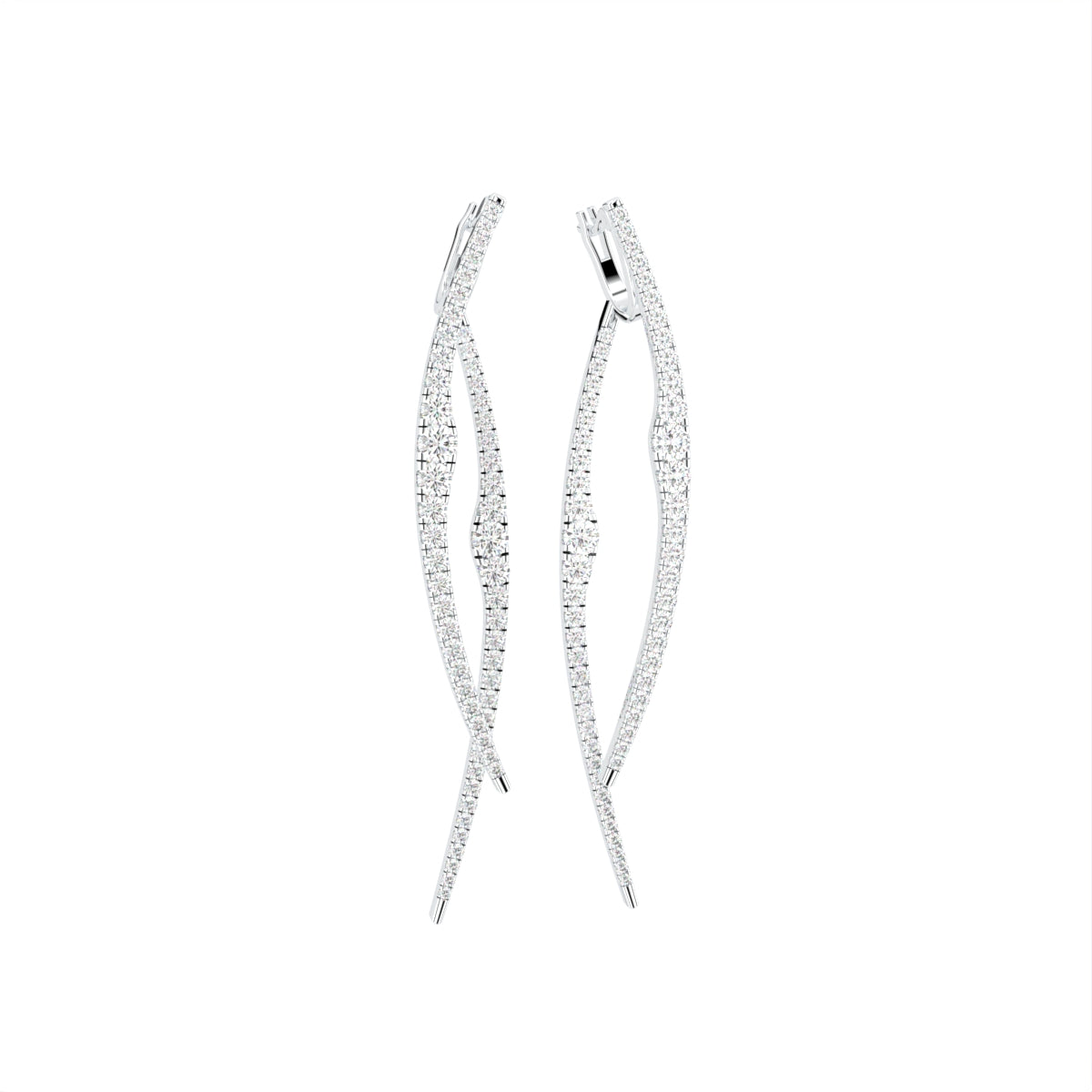18K Round Diamond Drop Earrings — 3D VIEW