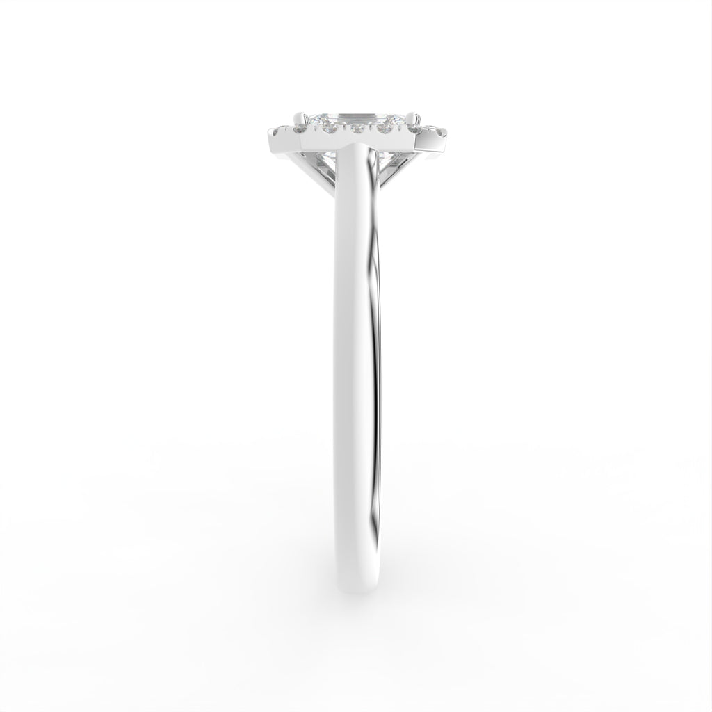 18K Halo Emerald-Cut Diamond Ring — SIDE