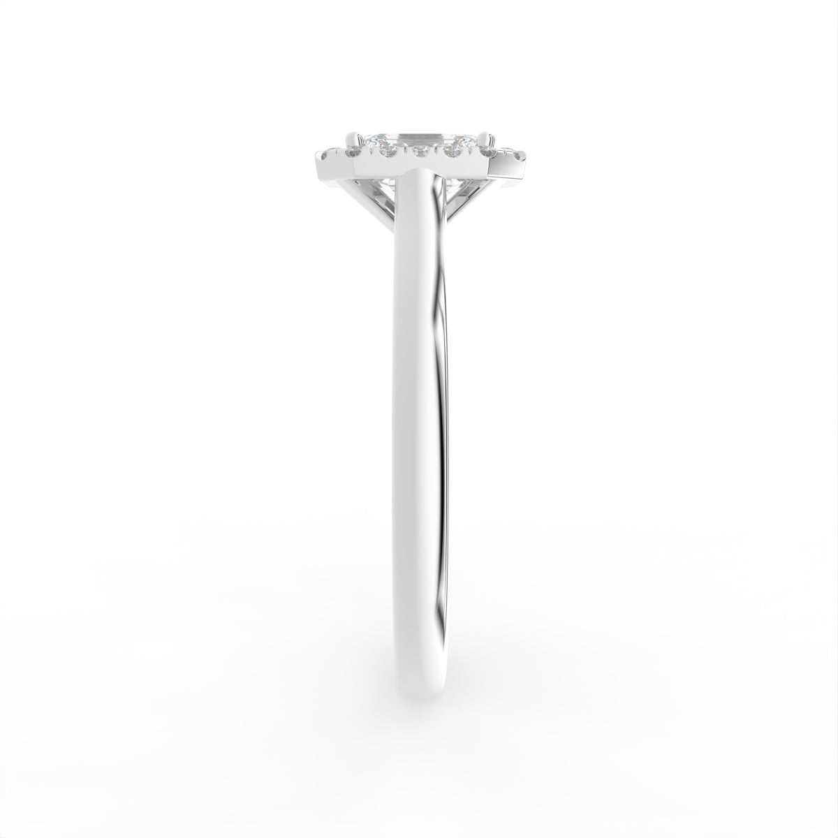 18K Halo Emerald-Cut Diamond Ring — SIDE