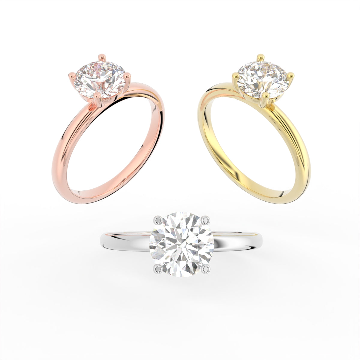 18K Solitaire Diamond Ring — 3 COLOR
