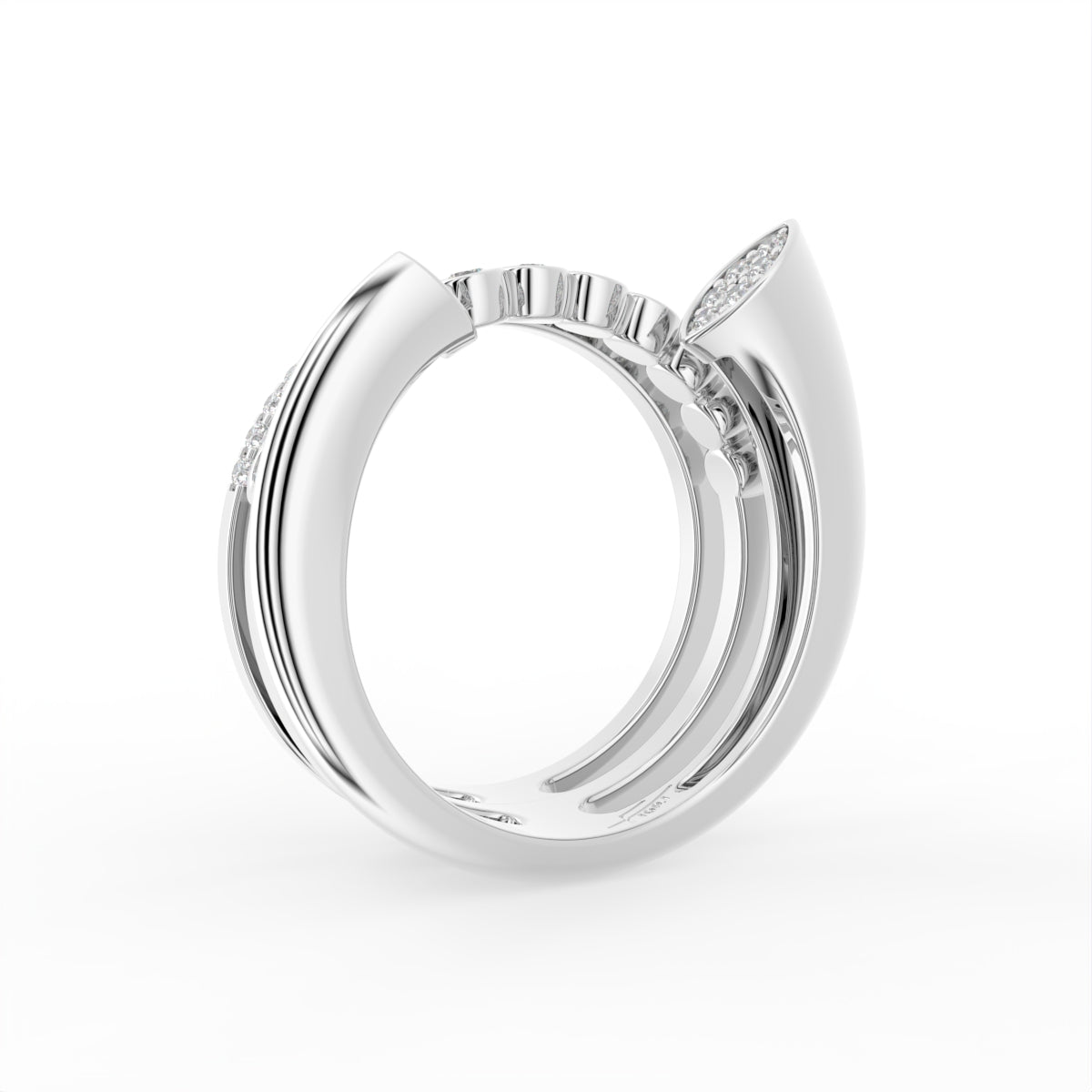 14K White Gold Round Diamond Ring — 3D VIEW