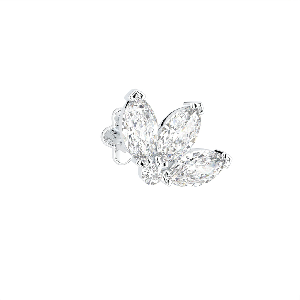 18K Marquise Diamond Piercing Earrings — 3D VIEW