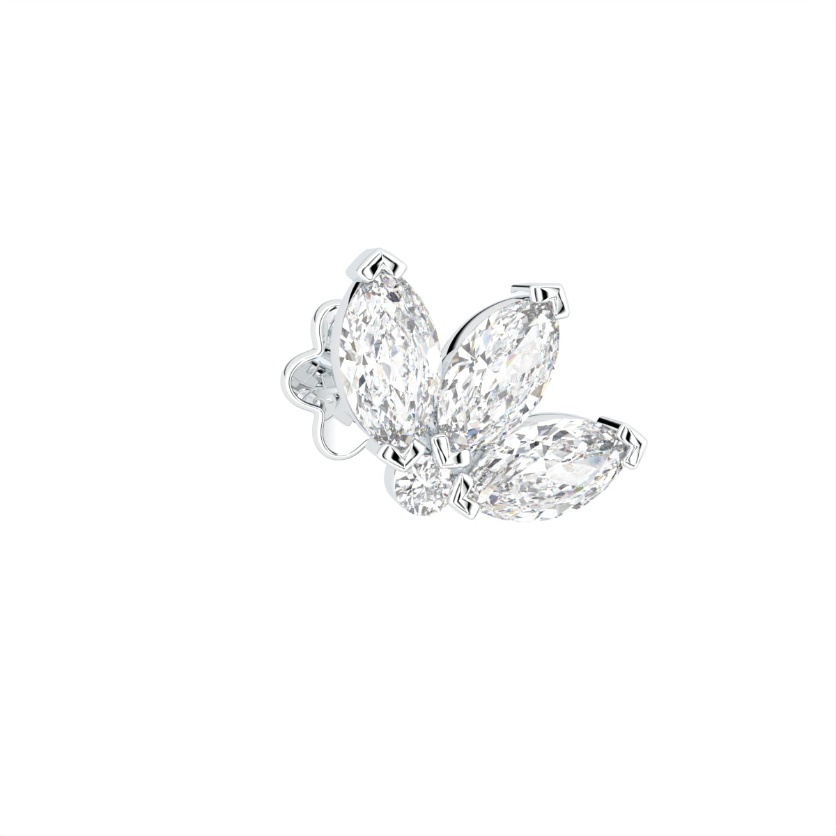 18K Marquise Diamond Piercing Earrings — 3D VIEW