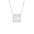 18K Solitaire Halo Princess Diamond Pendant — FRONT