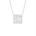 18K Solitaire Halo Princess Diamond Pendant — FRONT