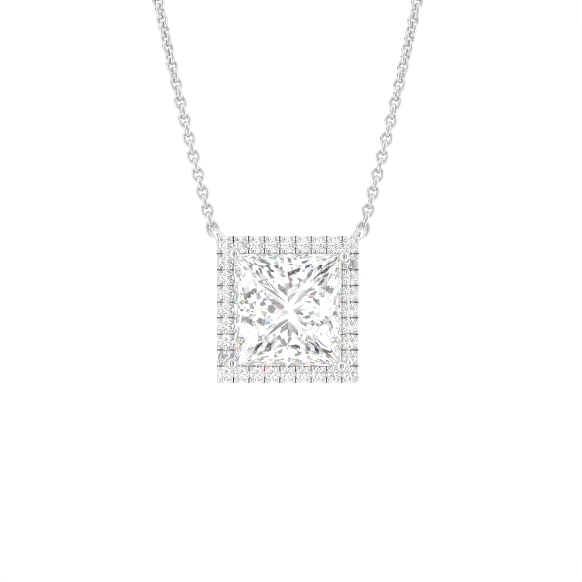 18K Solitaire Halo Princess Diamond Pendant — FRONT