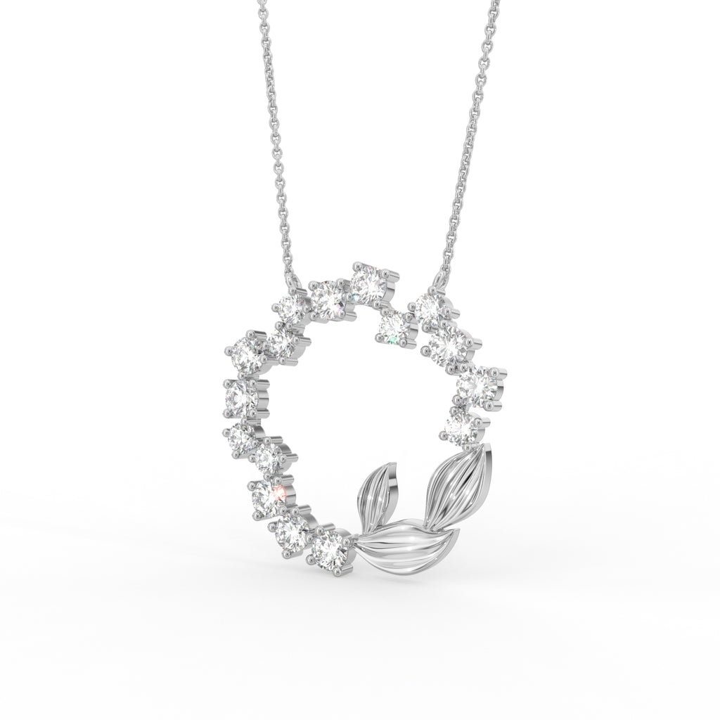 18K Wreath Leaf Round Diamond Pendant — 3D VIEW
