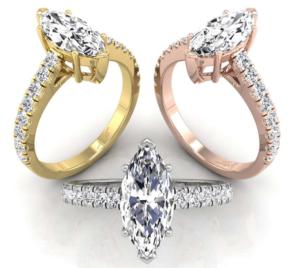 18K Marquise Diamond Solitaire Engagement Ring — 3 COLOR