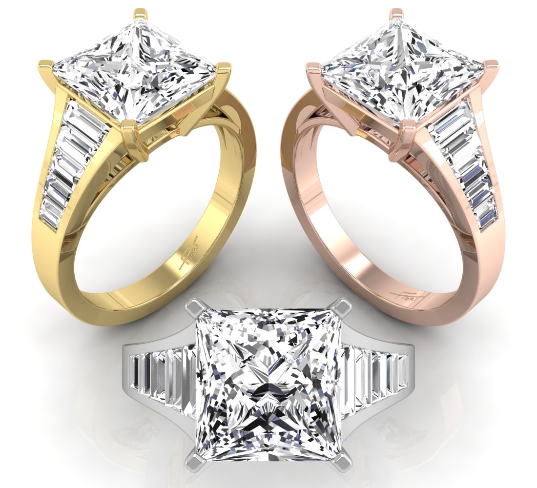 18K White Gold Cushion Diamond Ring — 3 COLOR