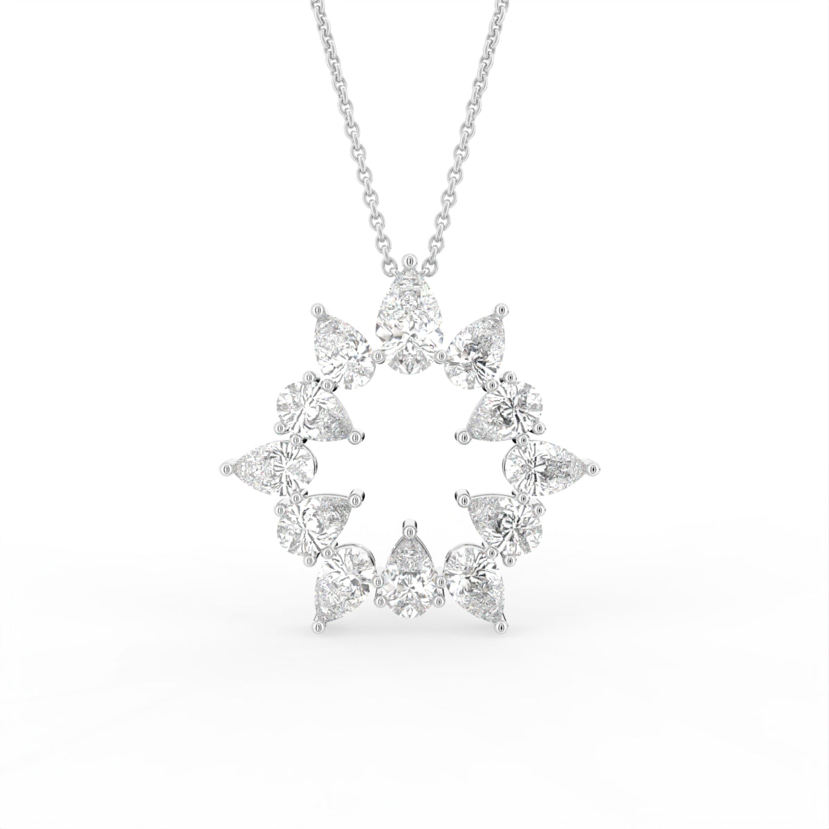 18K Floral Pear Diamond Pendant — FRONT