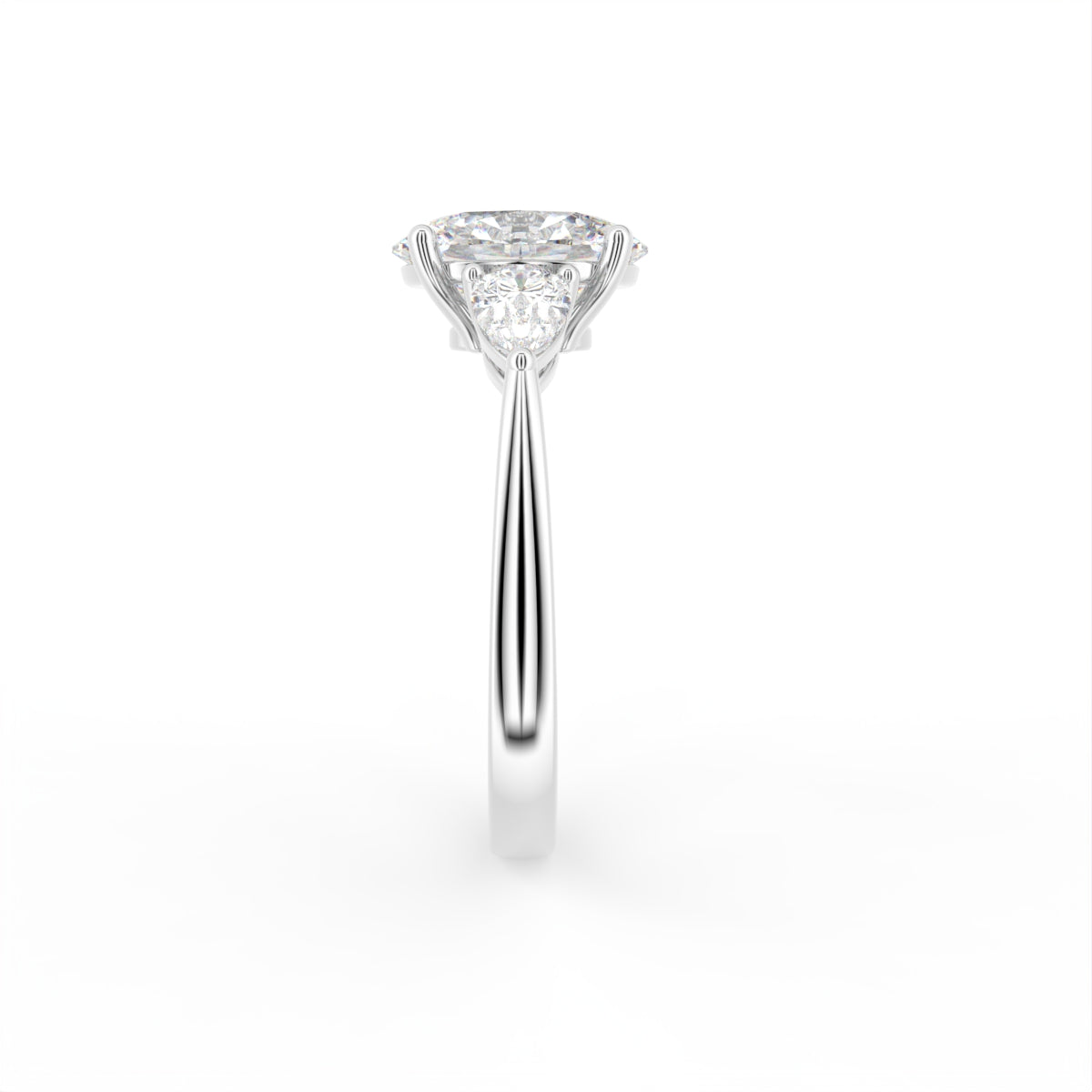 18K Trilogy Oval Diamond Ring — SIDE